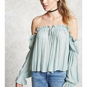 Forever 21 Sage Green Ruffle Off the Shoulder Top